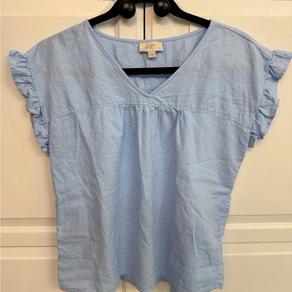 LOFT Tops - LOFT Light Blue Ruffle Sleeve Blouse
